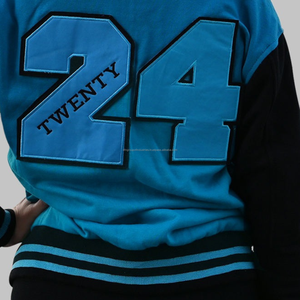 Chaqueta universitaria de lana de algodón personalizada para hombre de talla grande con cuello levantado y logotipo de estilo callejero y diseño de letras bordadas con Flash - Product Image 4