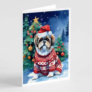 Whimsical Shih Tzu Tarjetas de felicitación de Navidad Paquete de 8 tarjetas de notas en blanco con sobres A7 Tamaño 5x7 - Product Image 1