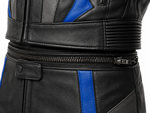 Combinaison de moto en cuir deux pièces avec fermeture éclair |   Noir Orange |   Logo X |   Fabricant OEM ODM |   Design haut de gamme |   Vêtements de course - Product Image 4