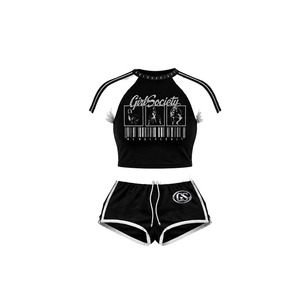 Ensemble 2 pièces Black Girl Society en coton 100% : débardeur et short, avec motif lettres en strass, crop top dos nu, séchage rapide, pour l'été et le sport - Product Image 3