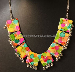 Multi-Color Resin Necklace Set Customized Color Floral Pattern Polished Finish Fashion Jewelry Embellished Ghungroo <b>Beads</b> - Product Image 4