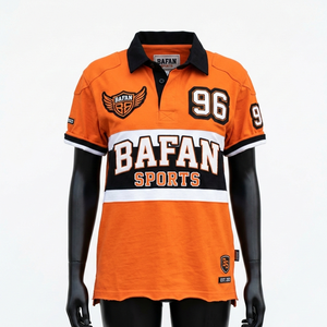 Camiseta de Rugby para Mujer, 250 GSM, Algodón y Poliéster, Jersey Naranja, Negro y Blanco, Panel en el Pecho, Logotipo en Tela Twill, Camiseta de Rugby de Algodón para Mujer - Product Image 1