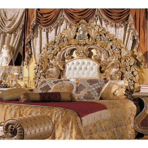 Luxury Baroque Royal Golden King Size <b>Bed</b> Hand-Carved Wood <b>Antique</b> Classical Master Bedroom Furniture Set with Nightstand - Product Image 2