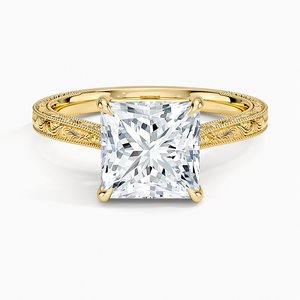 Bague de fiançailles en moissanite taille princesse 2 carats, bague solitaire vintage gravée pour mariée - Product Image 1