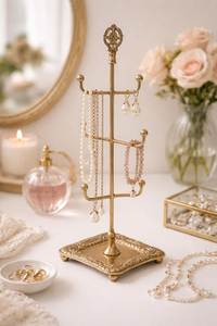 Silver <b>Tree</b> Jewelry Stand With Tray Bohemian Decorative Organizer For Rings Necklaces Home Display Tabletop Decoration - Product Image 6