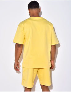 Men's Yellow <b>T</b>-<b>Shirt</b> And Shorts Set Two Piece Oversized Crewneck Tee With Matching Shorts Casual Activewear Lounge Wear - Product Image 3