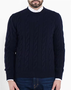 เสื้อสเวตเตอร์แขนยาวผู้ชายสำหรับฤดูหนาว คอวีแบบคลาสสิก ลายถักแบบเคเบิ้ล ทรงเข้ารูป พร้อมโลโก้แบบกำหนดเอง - Product Image 2