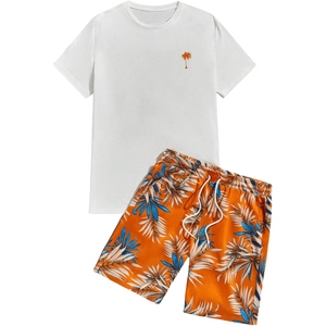 Casual Wear Men <b>Twin</b> <b>Sets</b> for Adults Hot Sale Product New Arrival Men Summer Short Sleeve T Shirts and Shorts Cotton Contrast - Product Image 5