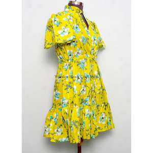 Wholesale Customize High Quality Womens Clothing Short Cute Casual <b>Mini</b> Dress Floral Print Slim Short-sleeve Dresses - Product Image 5