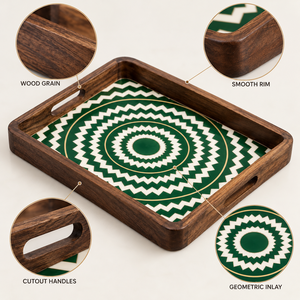 Plateau de service décoratif moderne en bois émaillé multicolore géométrique, écoresponsable et durable, fabrication artisanale, vente en gros OEM ODM en vrac - Product Image 5