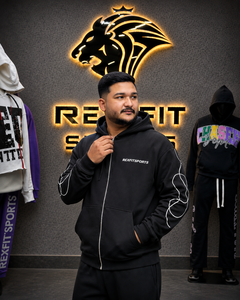 REXFITSPORTS 2026 Sweat à capuche personnalisé noir entièrement zippé 280–300 GSM en coton polyester molletonné imprimé, noir anthracite, style streetwear - Product Image 2