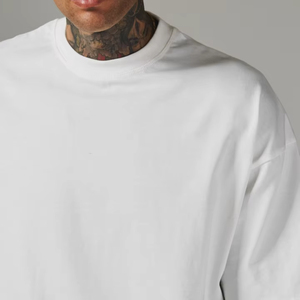Custom Heavyweight Oversized Men's T-Shirt Drop Shoulder Blank Crewneck Tee Premium Thick Cotton <b>Plain</b> <b>White</b> <b>Tshirts</b> - Product Image 2