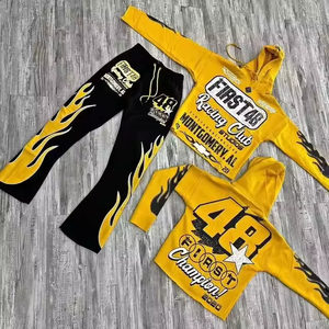 Conjunto Deportivo de Invierno para Hombre, Estampado Personalizado, 100% Algodón, Dos Piezas con Pantalones Deportivos Anchos y Sudadera con Capucha - Product Image 2