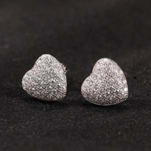Heart Shapes Round Cut Moissanite Romantic Stud Earrings 925 Silver For Women's <b>Bride</b> Choice For Wedding Parties Jewelry - Product Image 2