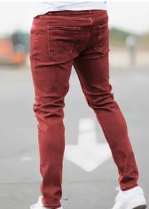 Jeans TRIBON SPORTS para Hombre, Corte Regular, Cintura Media, Color Sólido, 100% Algodón Ecológico, Estilo Urbano Desgastado, Ligeros, Tallas Grandes - Product Image 3