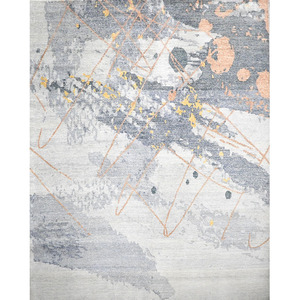 Alfombra de Área Geométrica Transicional de Lana Suave y Seda de Bambú 8X10 |   Tejido fino 6.5/25 |   Alfombra Ecológica Hecha a Mano con Acabado Sedoso | - Product Image 1