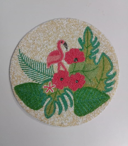 Set de table rond fait main en perles, perles de verre dorées et blanches, décoration florale pour la maison, broderie FAIZA CRAFT, point de croix et travaux d'aiguille - Product Image 4