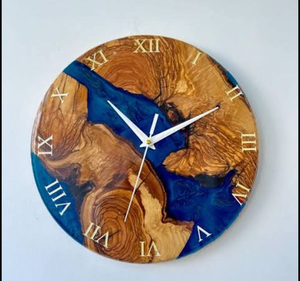 Top Selling Unique Handmade Wooden and Epoxy Resin Wall <b>Clocks</b> Elegant Round Shape Green Epoxy Style For Bedroom & Guest Room - Product Image 2