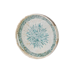 Plateau de service rectangulaire de luxe fait main en nacre incrustée, motif mosaïque soleil, écologique, en laque de coquille MOP, à vendre - Product Image 5
