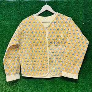 Handmade <b>Quilted</b> Cotton <b>Jacket</b> <b>Women</b> Block Print Floral Tie Front <b>Jacket</b> <b>Lightweight</b> Boho Casual Layering Coat Ethnic Outerwear - Product Image 2