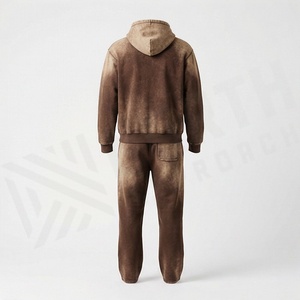 Custom Streetwear Acid Washed Vintage Tracksuit Men <b>Distressed</b> Patchwork Hoodie Sweatpants Set Gym Fitness Activewear - Product Image 2