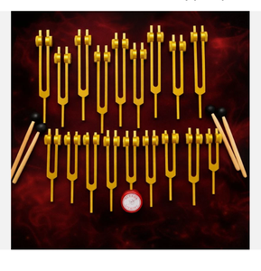 Juego de 18 Diapasones Sagrados de 9 Solfeggio y 9 Chakras, con Peso Dorado, en Oferta - Product Image 1