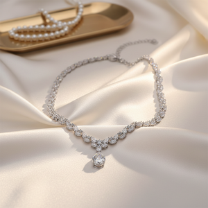 สร้อยคอเพชรทรงหยดน้ำสุดหรู เพชรเพาะเลี้ยงในห้องปฏิบัติการ ทองคำแท้ 14K รับรองโดย IGI ทรงบริลเลียนต์คัท เหมาะสำหรับงานหมั้น งานแต่งงาน และงานเลี้ยง - Product Image 2