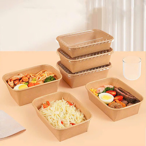 Bol en papier kraft avec couvercle en PET 500 ml 750 ml 1000 ml Bol rond en papier kraft pour fruits Salade Contenant alimentaire - Product Image 2