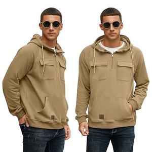 Sweats à capuche cargo pour hommes Quarter Zip Sweatshirts Tactical Pullover Casual Gym Athletic Hooded Sweatshirts - Product Image 1