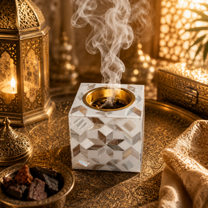 Quemador de incienso de lujo con incrustaciones de nácar, hecho a mano, mosaico de conchas, soporte para incienso árabe, quemador de carbón para Oud, decoración islámica para el hogar. - Product Image 2