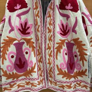 Hand Embroidered Suzani <b>Jacket</b> For Women Boho Floral Cotton <b>Quilted</b> Coat Ethnic Statement <b>Jacket</b> - Product Image 3