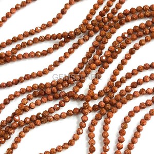 Cuentas redondas microfacetadas de arenisca roja natural de 2 mm, cuentas de arenisca para la fabricación de joyas, venta al por mayor, cuentas sueltas facetadas con corte de diamante. - Product Image 3