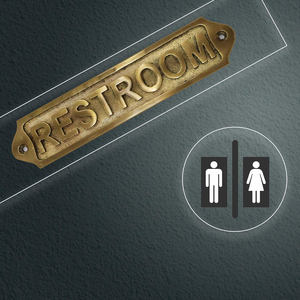 Panneau de porte de toilettes vintage en laiton gravé, décoratif mural, taille et logo personnalisables pour hôtels et bureaux - Product Image 5
