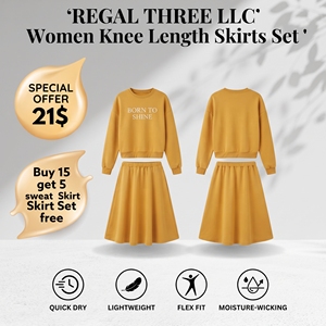 Women's Fleece Knee Length <b>Skirts</b> Set Casual 100% Cotton Mid Elastic Waist Printed Sweatshirt Long Sleeve Crew Neck <b>Skirts</b> Set - Product Image 1