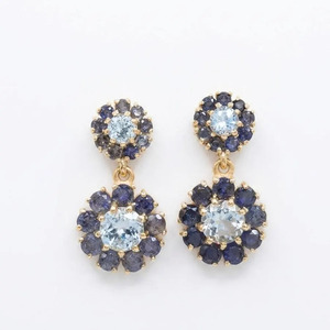 <b>Gold</b> Plated blue stone <b>Earrings</b>, Blue topaz and Iolite Gemstone Statement Pair Floral <b>Dangle</b> Ear Jewelry for Party Gift - Product Image 1