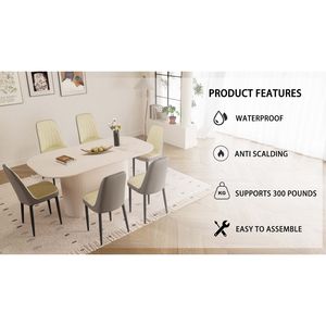 Tavolo da Pranzo in Stile Moderno Medievale da 63 Pollici in MDF Color Crema con Set di Sedie da Pranzo in PU, Piano Assemblabile e Gambe in Metallo Nero - Product Image 6