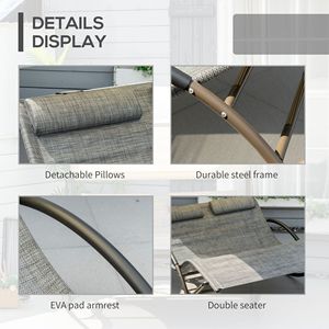 Chaise longue double à bascule gris clair au design moderne pour l'extérieur, avec structure en aluminium et matériau en teck, pour hôtels - Product Image 6