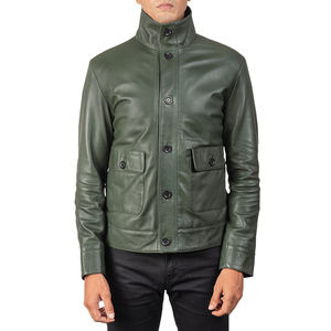 Chaqueta de Motociclista de Cuero Genuino Verde para Hombre SAAR INDUSTRIES, Resistente al Viento y al Agua, Corte Ajustado, Estilo Clásico Urbano - Product Image 4