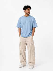 เสื้อยืดโอเวอร์ไซส์สีฟ้าอ่อนพิมพ์ลายสกรีนผ้าไหมแขนสั้นสำหรับผู้ชาย ยี่ห้อ Oneten Apparel ป้องกันรอยยับ คอกลม สไตล์สตรีทแวร์ - Product Image 1
