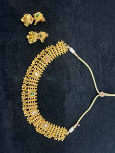 TISHYA Round Brilliant Cut <b>Gold</b> Plated Imitation Pearl Necklace and <b>Earring</b> <b>Set</b> with Tassel Design for Women's Wedding Jewelry - Product Image 4