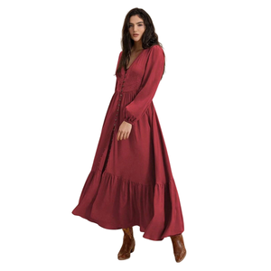 Vestido largo floral con cuello cuadrado para mujer, vestido de playa de manga corta - Product Image 1