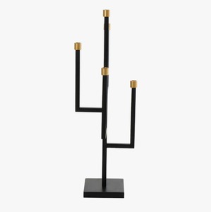 Candelabro moderno de metal negro con detalles dorados, forma elegante, decoración para el hogar, acabado mate a bajo precio. - Product Image 4