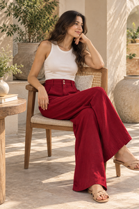 Trending B2B Wholesale Apparel-Loose Casual Summer <b>White</b> Tank Top and Maroon Wide Leg Pants Two Piece Set Bulk Supplier - Product Image 4