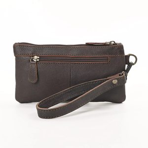 Portefeuille-bracelet en cuir de vachette véritable avec poche zippée, pochette en cuir travaillée à la main - Product Image 3