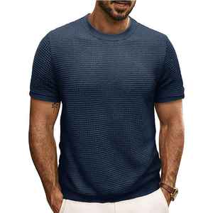 Mens Summer <b>Waffle</b> Short Sleeve Fitness High Street Regular Fit Solid Breathable Soft Fabric Casual Wear T <b>Shirt</b> - Product Image 5