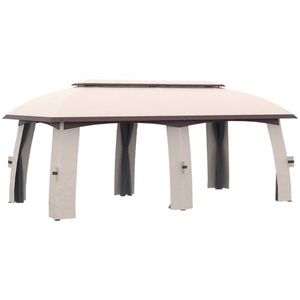 Gazebo in Metallo Beige 3x6 Metri con Rete Impermeabile per Cortile e Arredamento Esterno Villa - Product Image 2