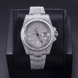 Vente chaude De Luxe À La Main Entièrement Glace Diamant Hip Hop Montres VVS Moissanite Verre Cadran Fenêtre Mouvement Automatique Bande Cachée - Product Image 6