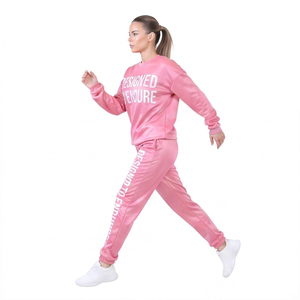 100% Polyester Fleece Printed Sweat Suit Women Crew Neck Printed Sweatshirts Jogger Pants <b>Set</b> Ladies 350gsm Polyester Tracksuits - Product Image 3