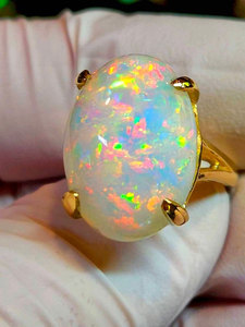 Anillo de Ópalo Blanco Ovalado, Chapado en Oro, Ajustable, Hecho a Mano, Joyería con Aspecto de Ópalo para Mujer, Venta al Por Mayor - Product Image 4