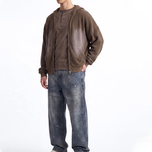 Sweat-shirt à capuche zippé pour homme en velours côtelé marron de haute qualité, coupe classique, couleur unie, décontracté, pour l'automne, avec poches - Product Image 4